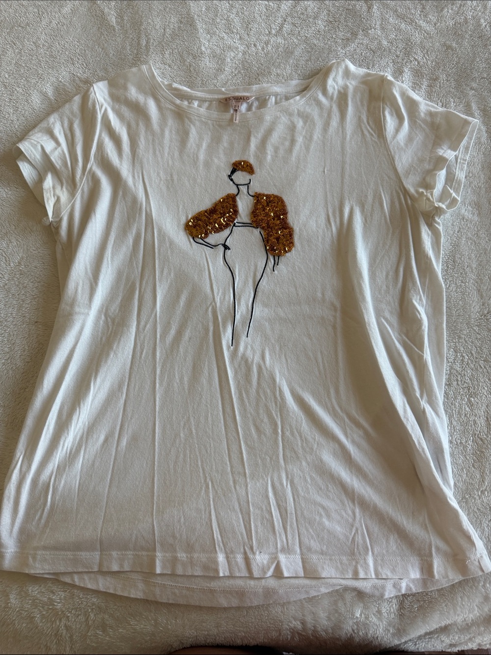 ESQUALO White Short Sleeve Tee with Gold Sequin Detail